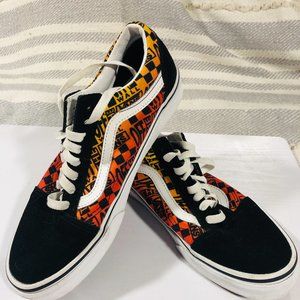 VANS Old Skool Black Red Orange Men's Sz 7 Casual Fashion Skate Shoes Sneakers